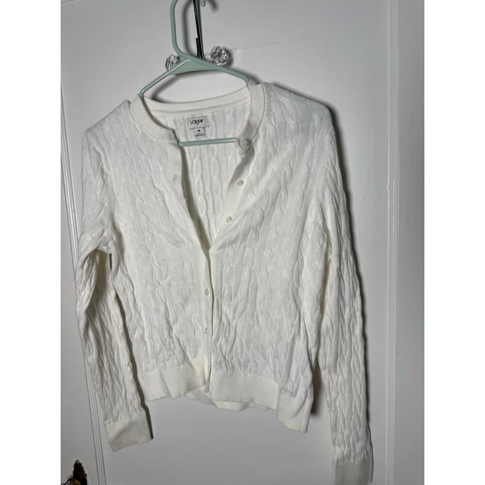 J. Crew White Cotton Cable Knit Lightweight Summer Cardigan Sweater Women's MED - Picture 3 of 7